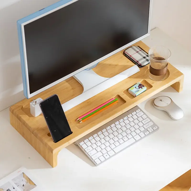 monitor holder Simple Japanese style bamboo and wood desktop stand Desktop computer monitor stand white riser creative slotting