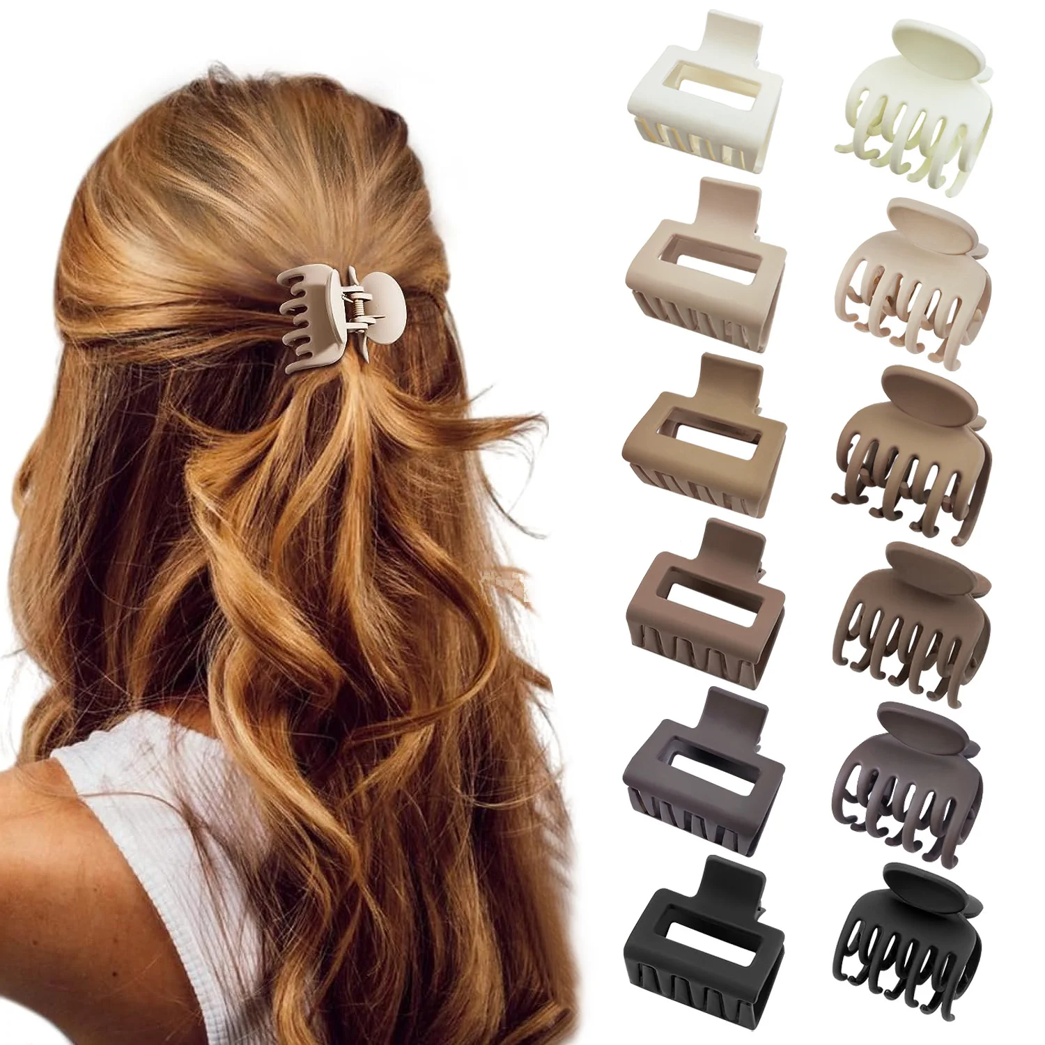 6pcs/12pcs Rectangle Small Claw Clips and Double Row Teeth Small Claw Hair Clips for Thin Hair Clips Women and Girls