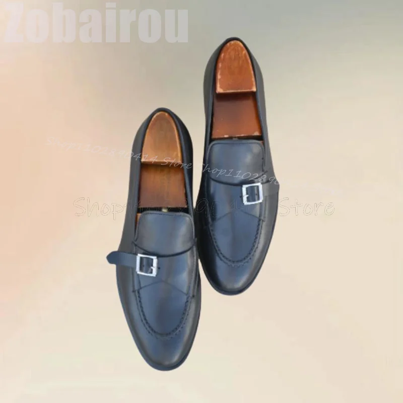 

Metal Buckle Decor Black Sewing Design Penny Loafers Fashion Slip On Men Shoes Luxurious Handmade Party Banquet Men Casual Shoes
