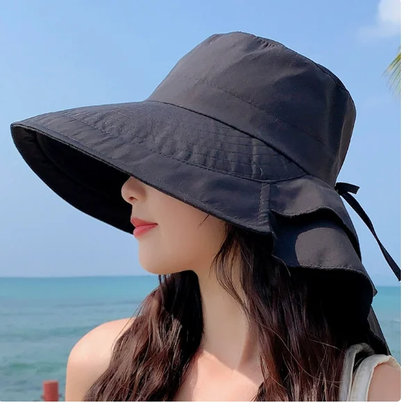 UV Protection Sun Hat With Neck Flap, Wide Brim Foldable Beach Hat For Women Outdoor Hiking Travel_voghion.com