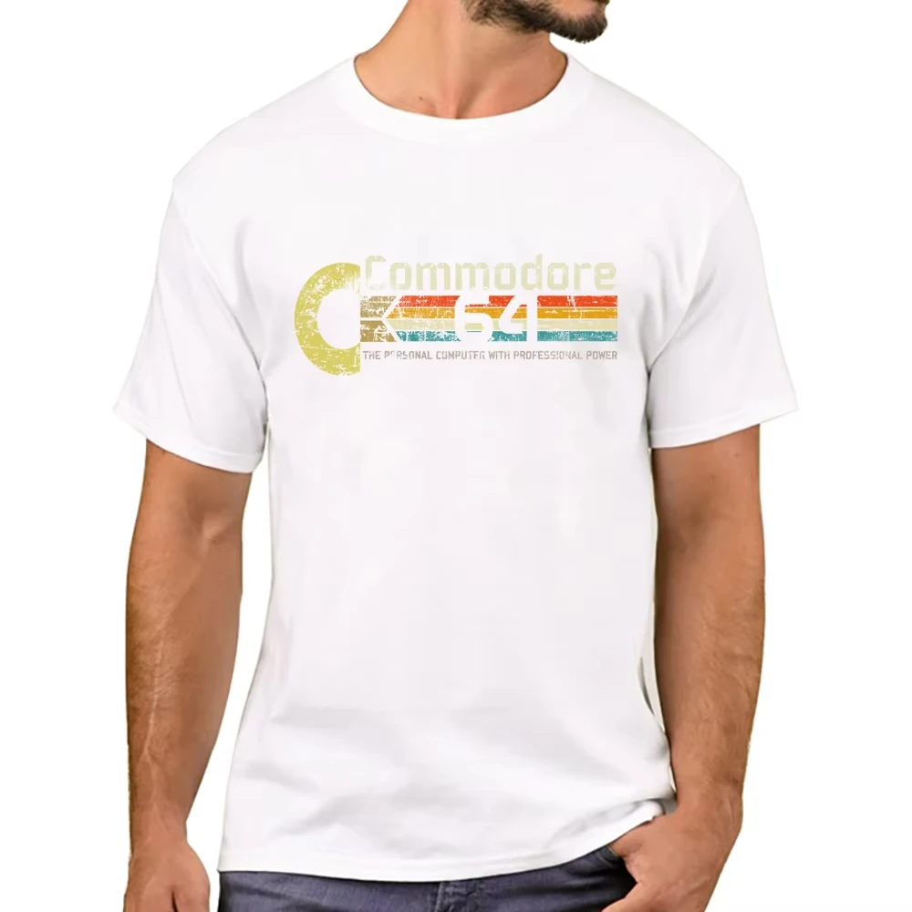 أزياء الرجعية الرجال تي شيرت خمر C64 كومودور 64 الكمبيوتر المطبوعة مضحك تي شيرت قصيرة الأكمام بلايز Harajuku المحملة