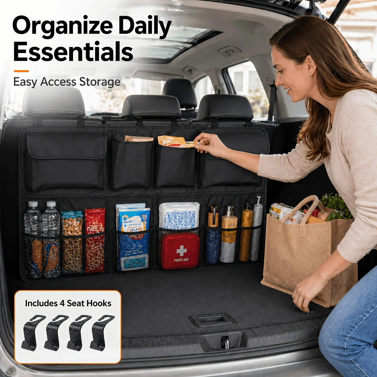 Car Trunk Organizer, Backseat Hanging Organizer with Large Storage Bag Super Capacity -Trunk Organizer for SUV,Truck,Van