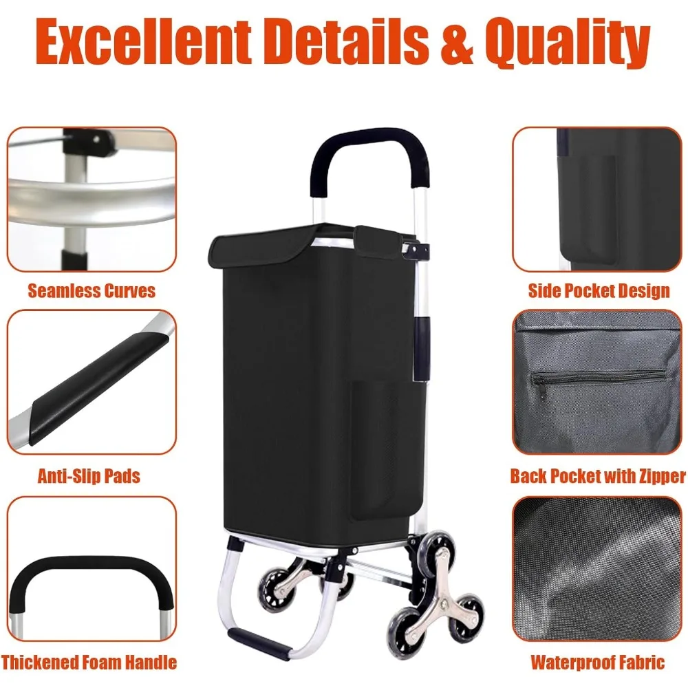 عربة تسوق 2 في 1 قابلة للطي مع 6 عجلات، سعة 110 رطل، حقيبة مقاومة للماء للبقالة والتخييم #4