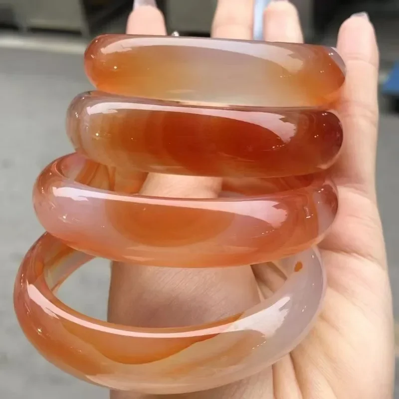 Natural Ice Seed Koi Agate Jade Marrow Bracelet Ice Transparent Orange Natural Pattern Jade Agate Jade Marrow Women's Bracelet