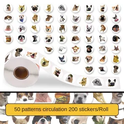 200 Stickers/Roll Realistic Puppy Creative Stickers Self-adhesive Cartoon Cute Child Decorative Sticker Circular Sealing Sticker