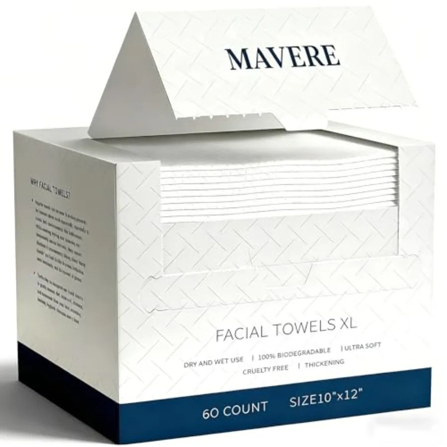 

60-Count Disposable Face Towels Extra Large 10"x12" - 100% USDA Biobased, Fully Biodegradable Disposable Dry Wipes - Super Soft