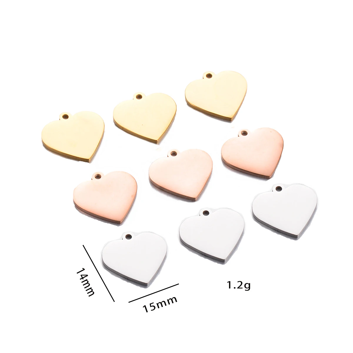 30Pcs One Side Mirror Polishing Stainless Steel Heart Love Pendant Accessories for DIY Jewelry Making Findings Wholesale