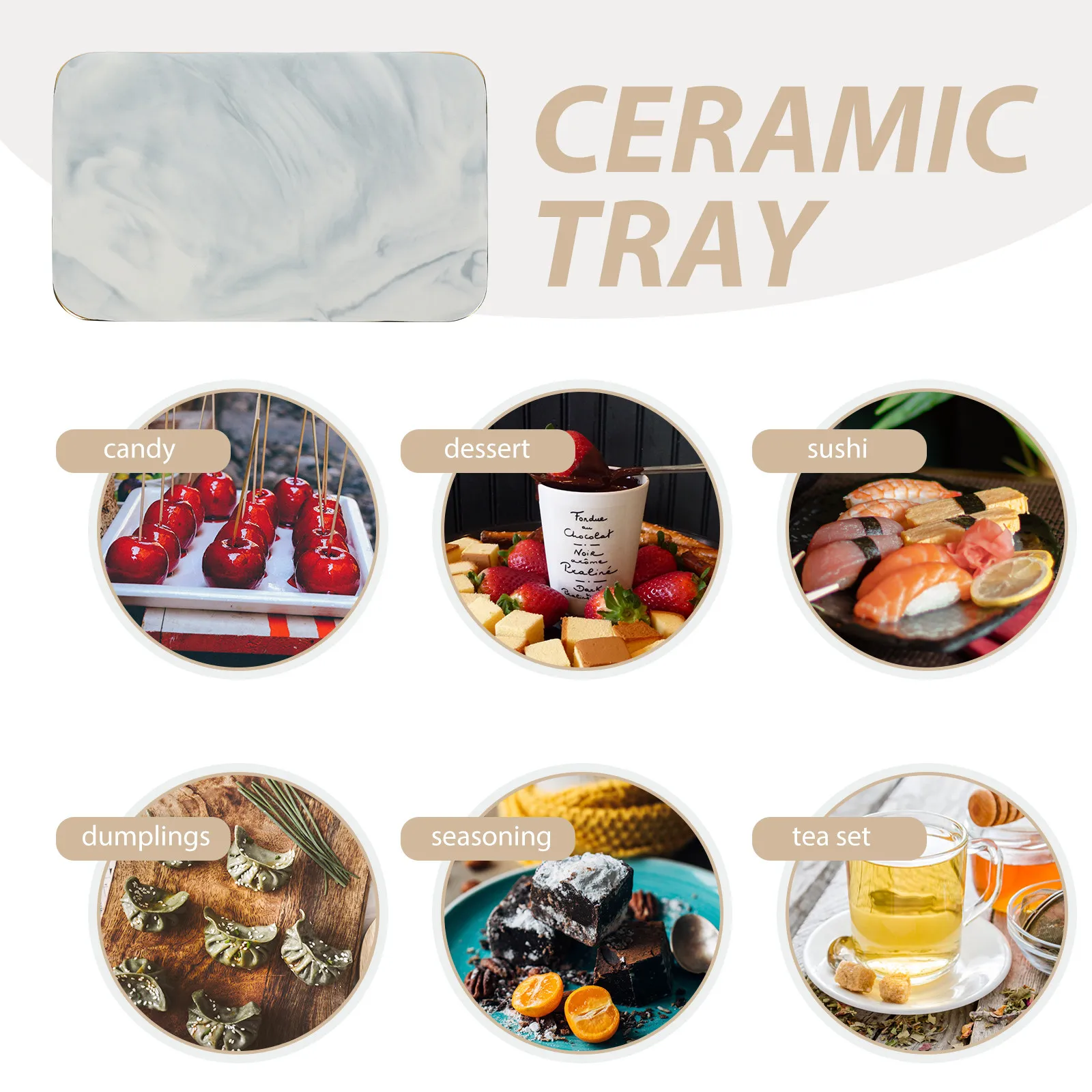 Marble Pattern Ceramic Tray Versatile Kitchen Cutting Board Pastry Surface Fruit Serving Cake Display Board Marble Tray