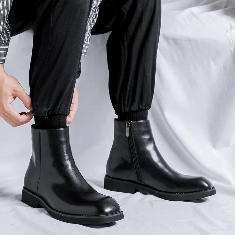 Smoke tube boots 2025 men's summer short boots, British square toe black single kick tube boots