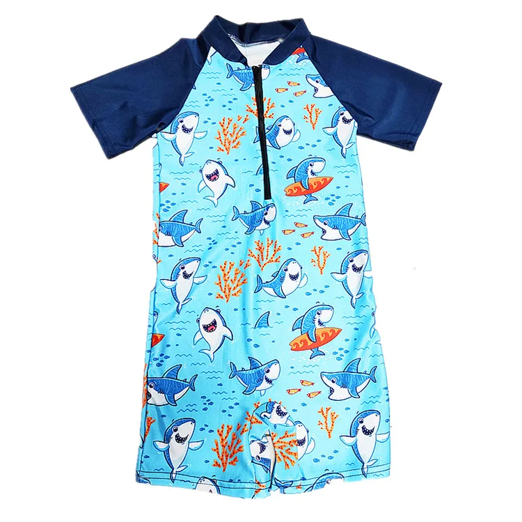 Cartoon Kids One Piece Swimsuit Boys Toddler Baby Swimwear Short Sleeve Quick Dry Summer Beach - view 6
