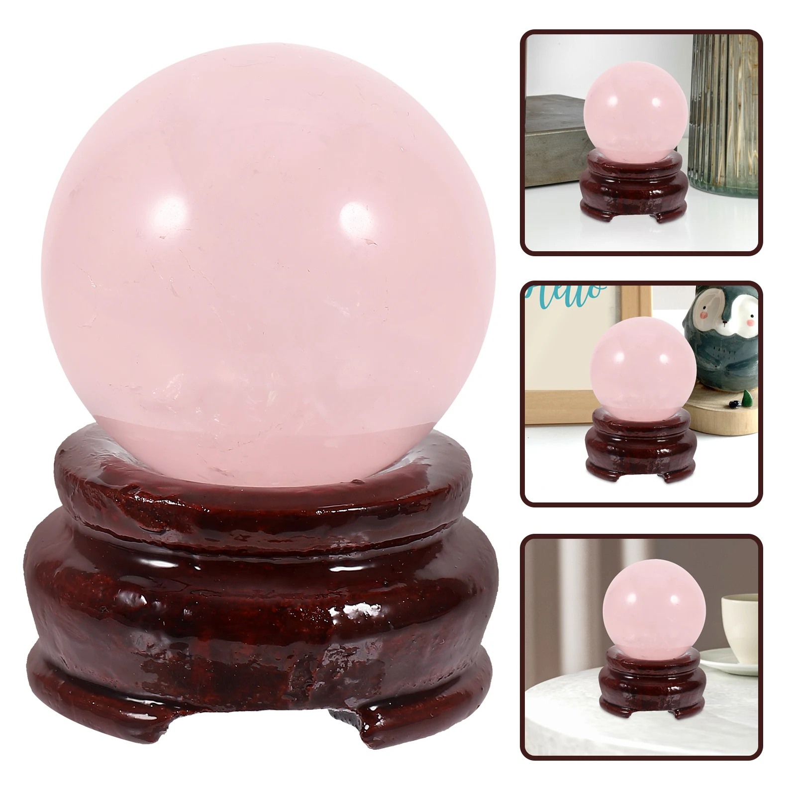 

1pc Pink Crystal Decor Wooden Base Home Adornment Gift Kids Friends Bedroom Office Party Crystal Ball Ornament DIY