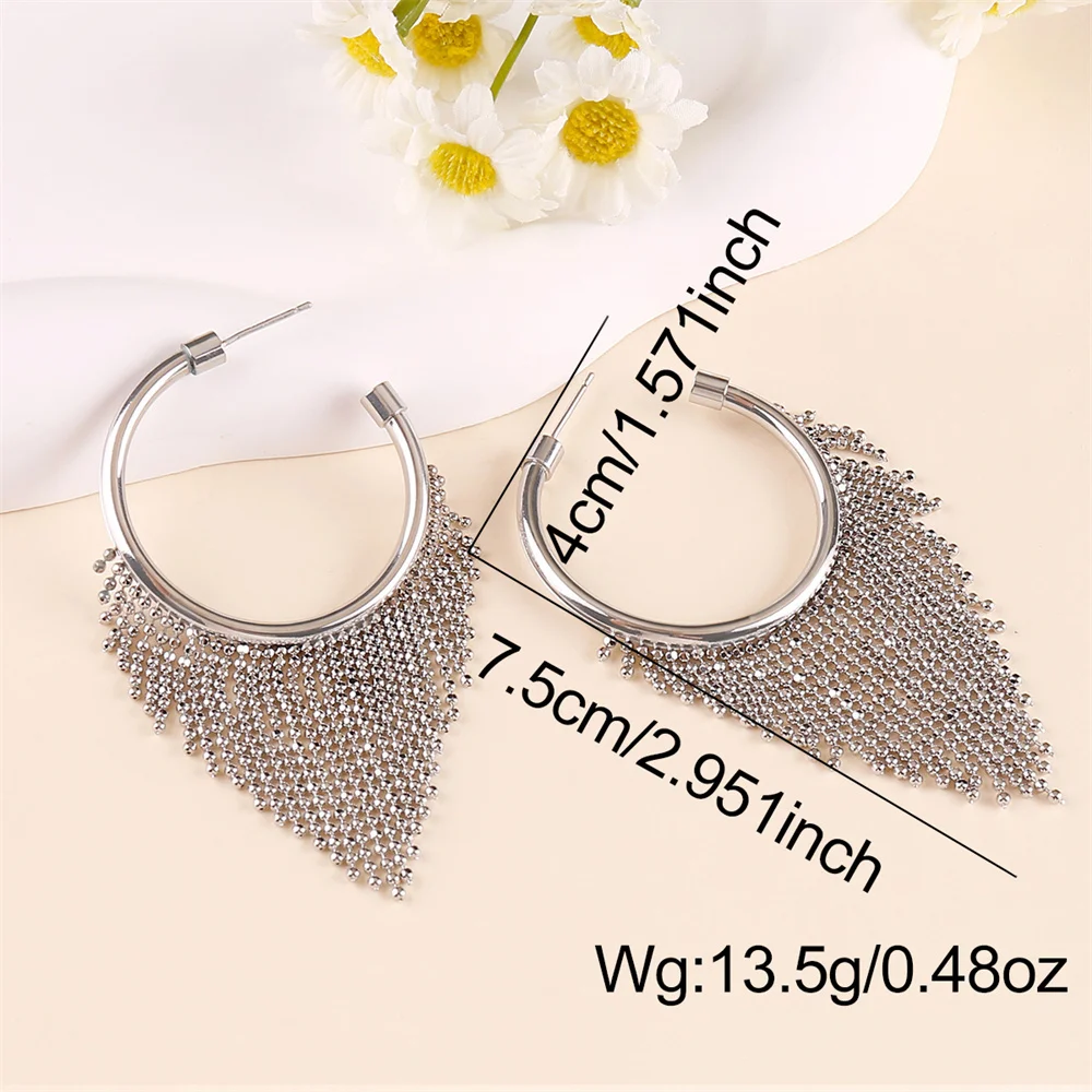 Fashion Circular 2024 Ear Jewelry Tassel Pendientes Modern Trending New Charm 1 Pair Of Women\'S Stylish Copper Fringe Earrings