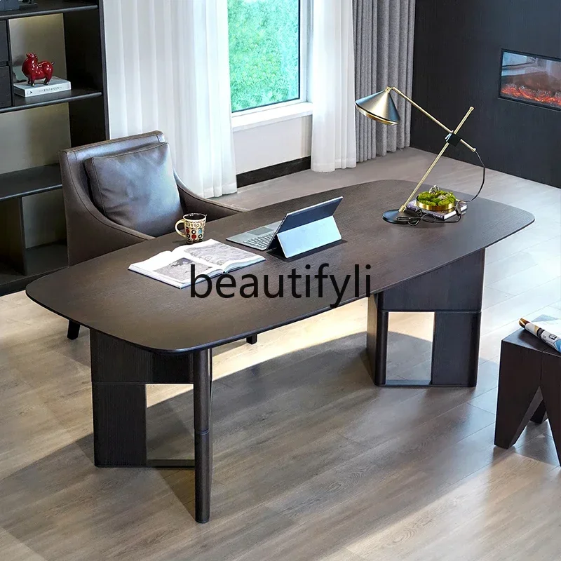 

FG28Italian Style Light Luxury High-End Smoked Wood Desk Office Desk Writing Home Computer Desk