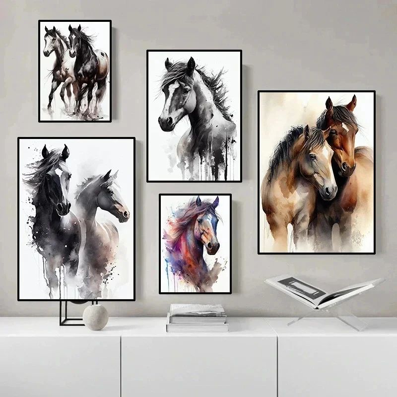 Vintage Abstract Simple Animal Running Horse Desert Art Poster Canvas Painting Wall Prints Picture for Living Room Home Decor