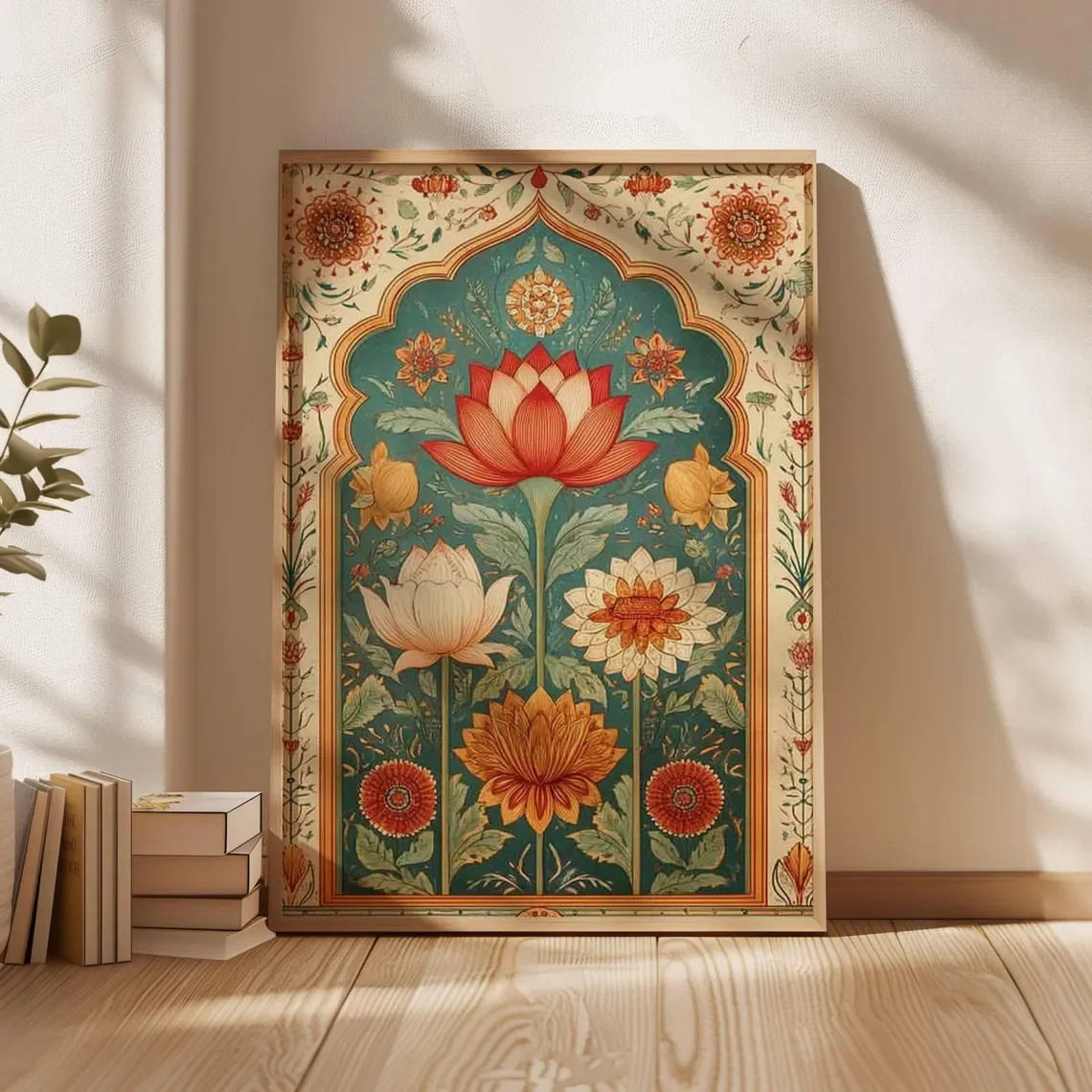 Lotus Flower Wall Art Poster, Indian Botanical Print, Traditional Floral Illustration, Boho Home Decor, Vintage Mandala Style Po - view 5