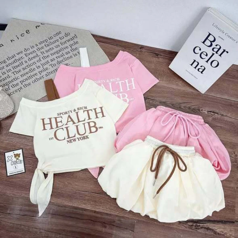

Sweet Korean-style letter print outfit for girls26New women's summer casual short-sleeve shirtTShirt, skirt, trousers, bloomers