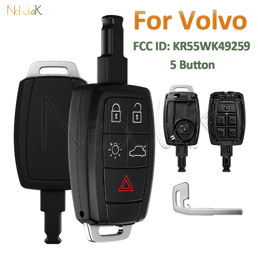 Remote Car Key Fob Cover Housing 5 Buttons for Volvo C30 C70 V50 S40 Shell Case FCC ID: KR55WK49259 Uncut Blade Replace Repair