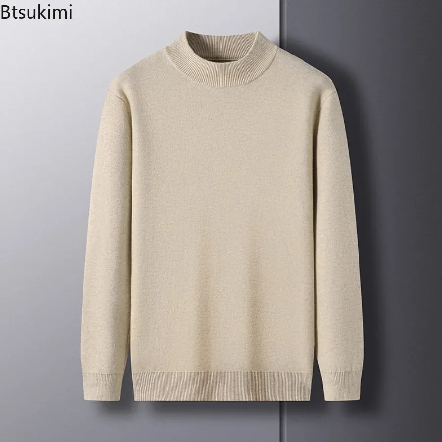 Nuovi maglioni lavorati a maglia di lana imitazione calda da uomo 2024 pullover di maglione solido con collo alto maglione Casual di moda di maglieria maschile