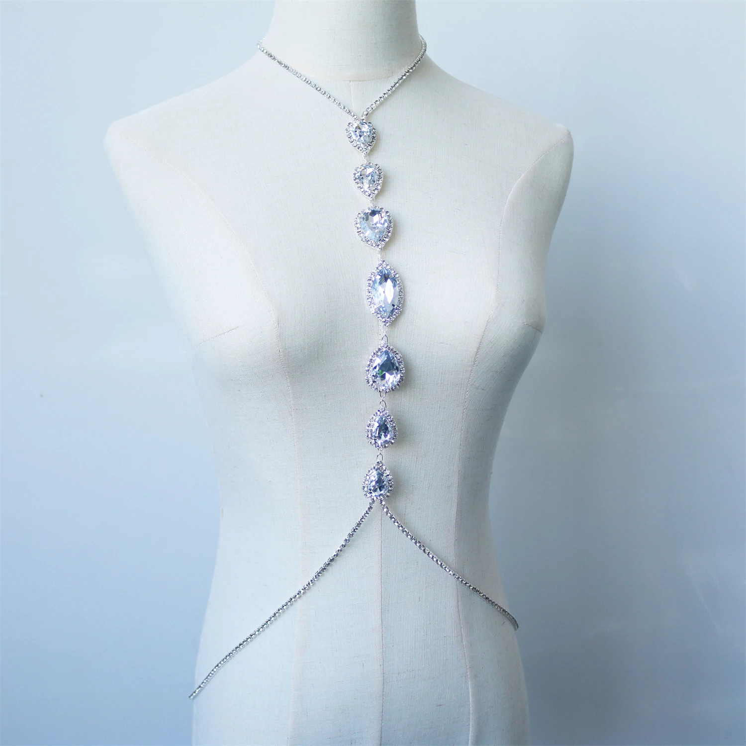 Shiny Multi layered Blue Droplet Body Chest Chain Jewelry Fashion Nightclub Party Rhinestone Body Chest Bracelet Jewelry