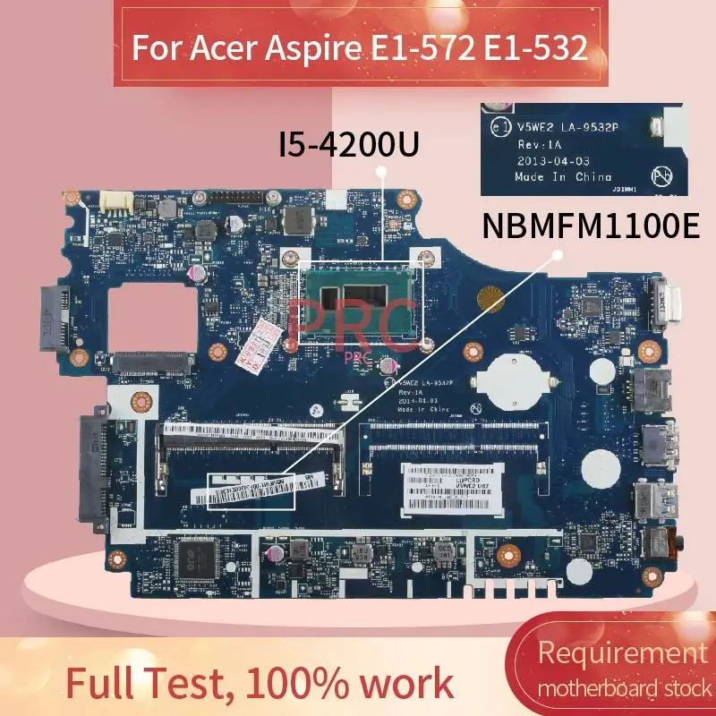 

I5-4200U For Acer Aspire E1-572 E1-532 Laptop Motherboard LA-9532P SR170 DDR3 Notebook Mainboard Tested