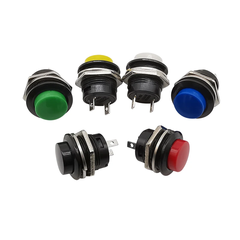 10Pcs R13-507 Push Button Switch 16mm Momentary 6A/125V 3A/250V Round Switches Red / Black / White / Yellow / Green / Blue