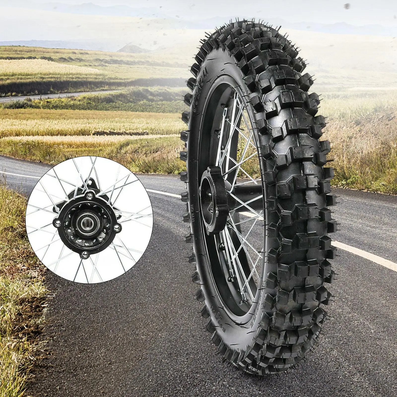 

14IN 90/100-14 Tire Assembly Fits For Dirt Pit Bike Trail 125cc 150cc 14" Rear Wheel Rim Black