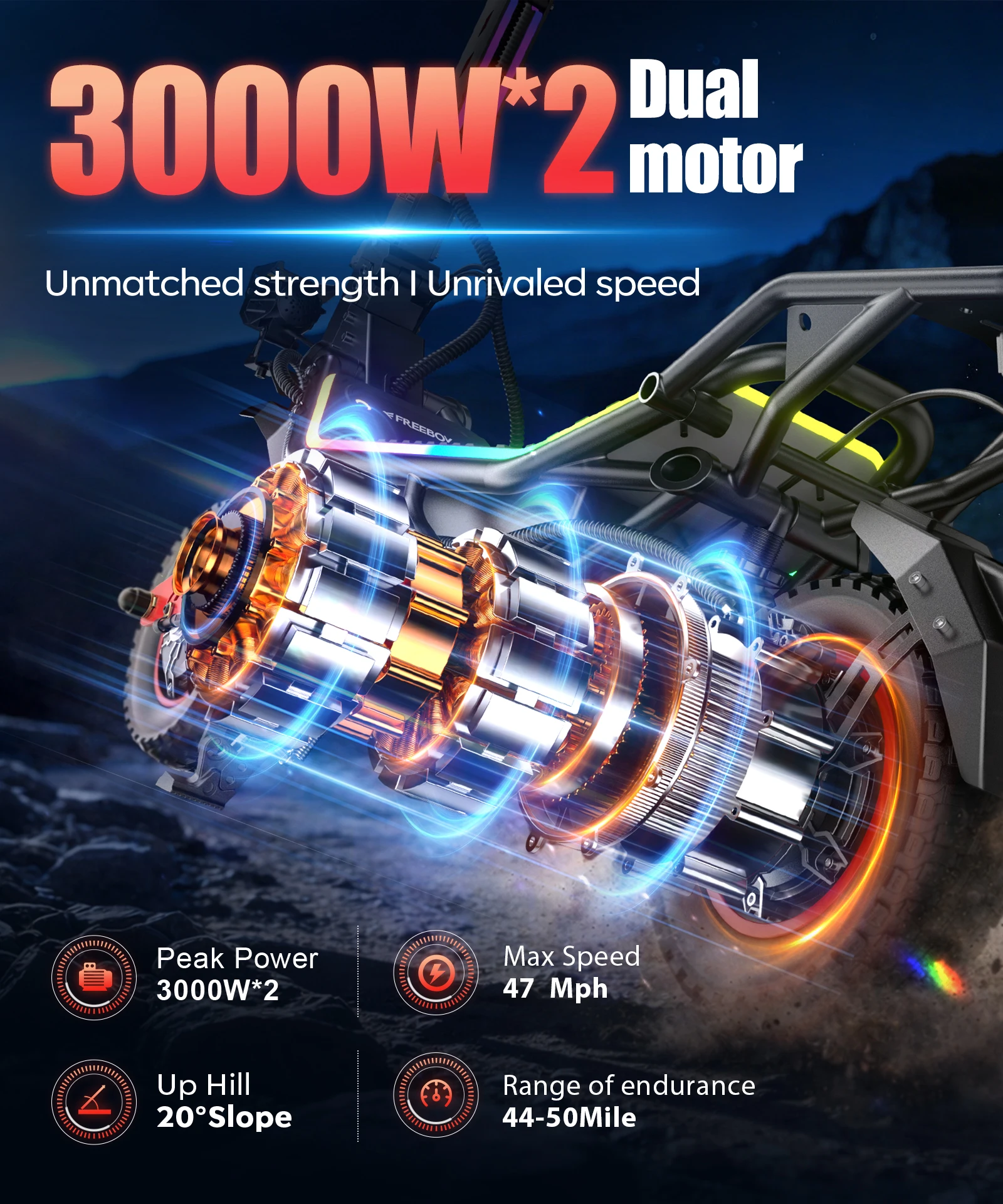 FREEBOY H10 Elektroroller 6000W Doppelmotor 75km/h Höchstgeschwindigkeit 60-80KM Reichweite 60V 28AH Batterie 12 Zoll Offroad-Reifen Hydraulische Bremse Klappbarer Elektroroller für Erwachsene EU-Lager Schneller Versand 1 Jahr Garantie – Detail 10
