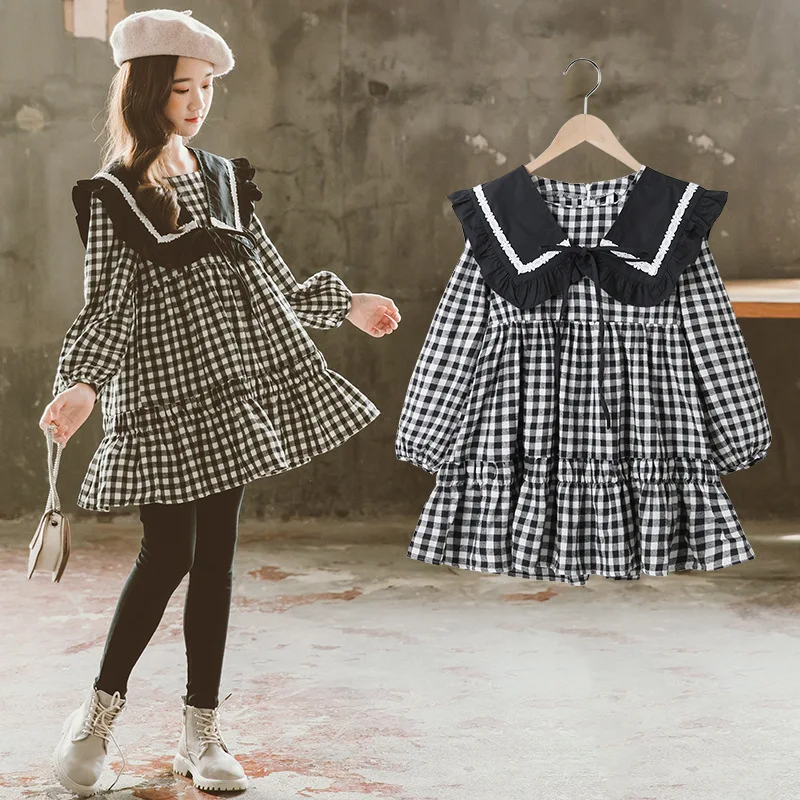 

2025 корейское ранняя осень, детское пышное цельное платье для маленьких девочек-подростков, платье для девочек-подростков