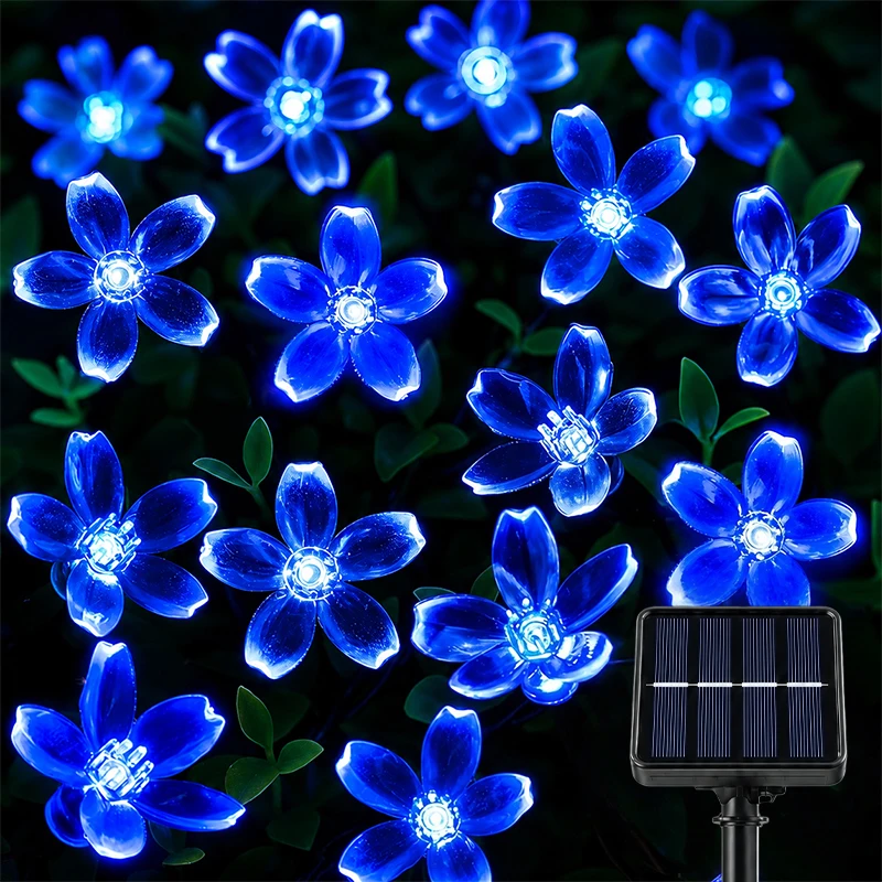 Cherry Blossom Solar String Lights 8 Modes IP54 Waterproof Outdoor Fairy Lights for Garden Patio Yard Wedding Christmas Decor