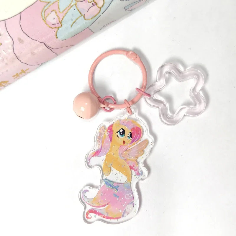 Portachiavi My Little Pony Glitter Fluttershy Pinkie Pie Accessori pendenti con stella in acrilico Ragazza carina regalo di compleanno di Natale Kawaii