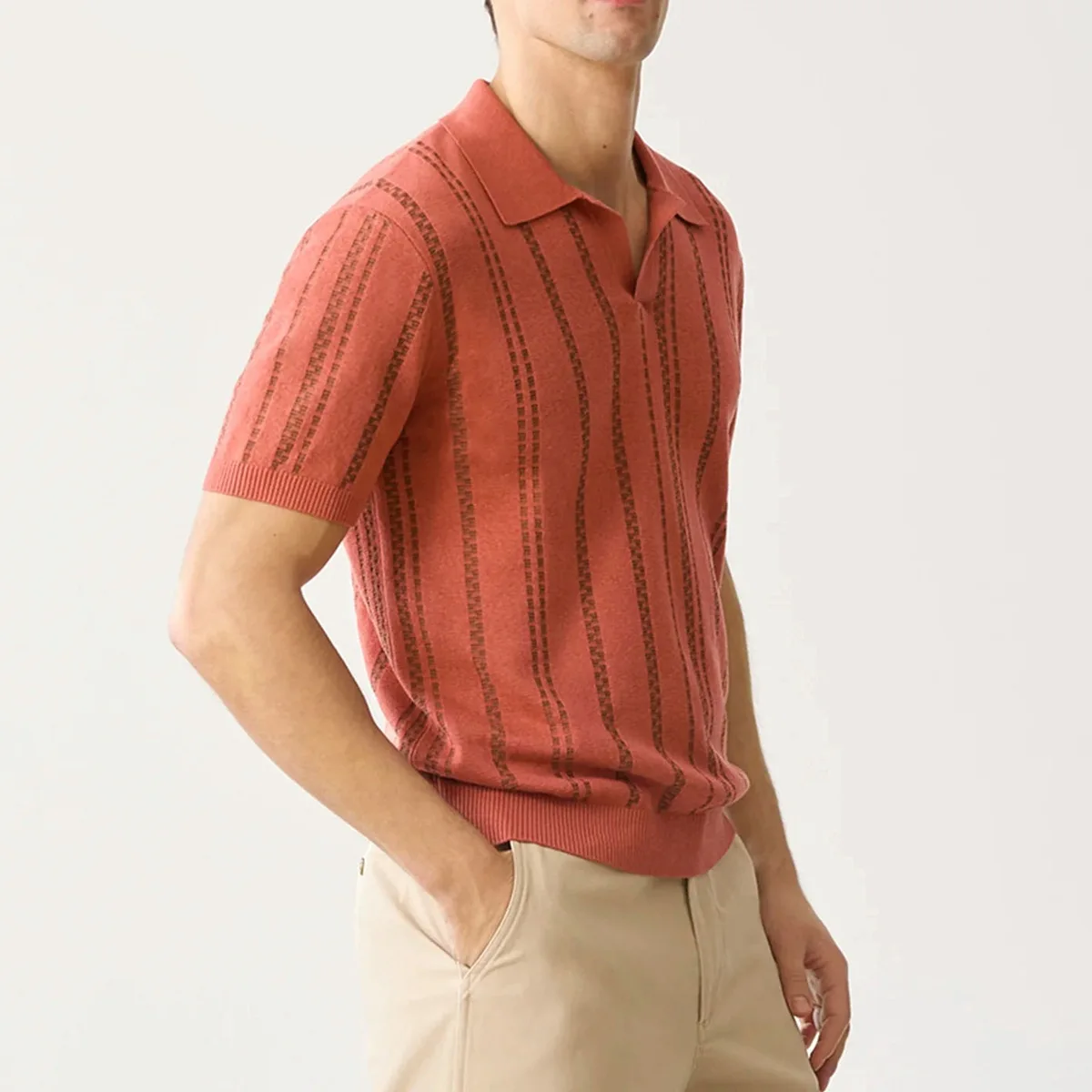 

European and American men's POLO shirts, fashionable and casual jacquard short-sleeved V-neck knitted tops