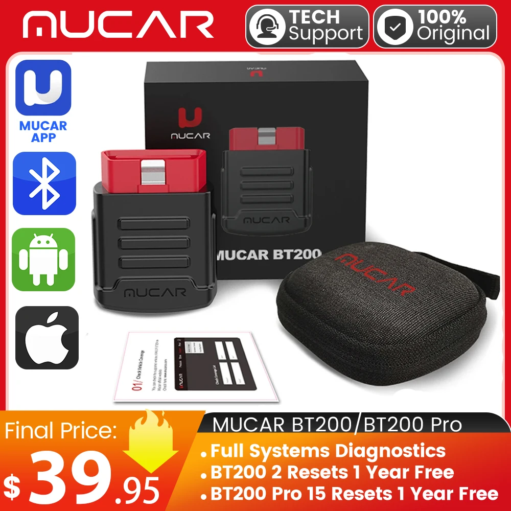 MUCAR BT200 OBD2 Scanner Diagnostic Tool Full System Diagnose Oil SAS resets Automotive Tools