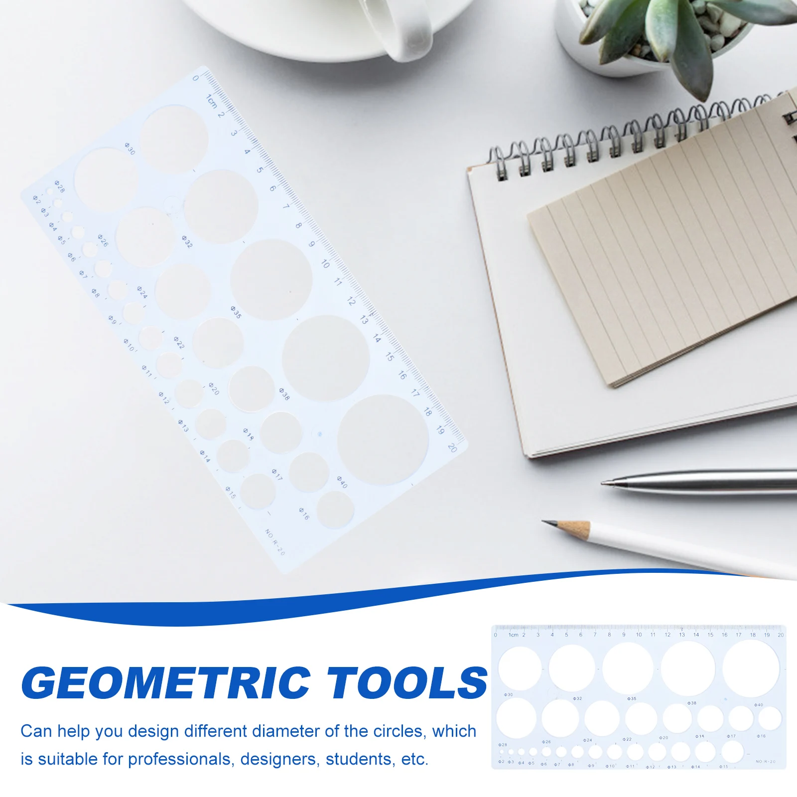 

6pcs Drawing Templates Geometric Tools Measuring Ruler Plastic Circle Hole Stencils Engineering Students Design Lightweight