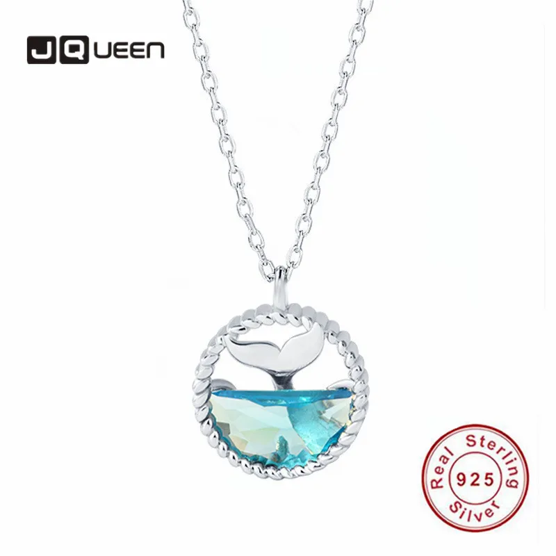 JQUEEN 925 Sterling Silver Mermaid Tears whale Women Clavicle Necklace Fashion Creative Ocean Crystal Mermaid Foam Pendant