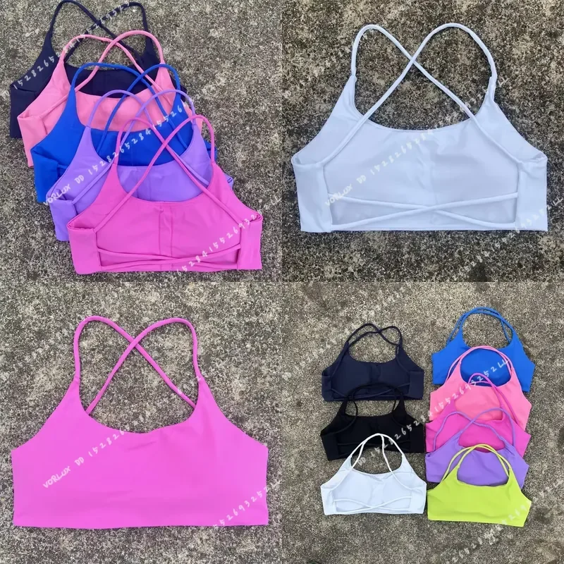 Soft Fitness Sports Bra Spaghetti Strap Cross Back Hollow Women Top Tight Gym Yoga Underwear Athletic Workout With Chest