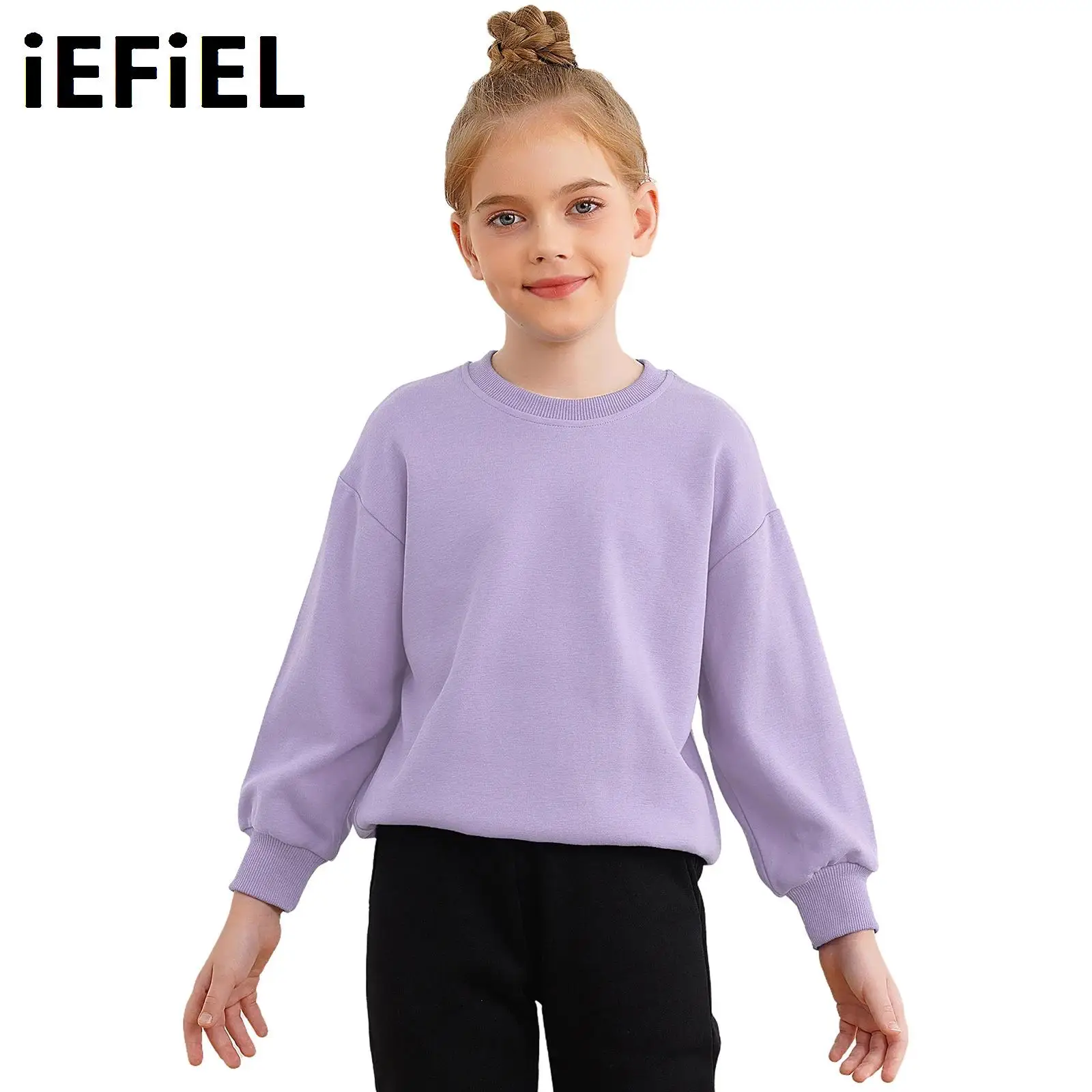 

Kids Casual Sweatshirt Boys Girls Solid Color Round Neck Long Sleeve Pullover Top for Skateboarding Camping Traveling