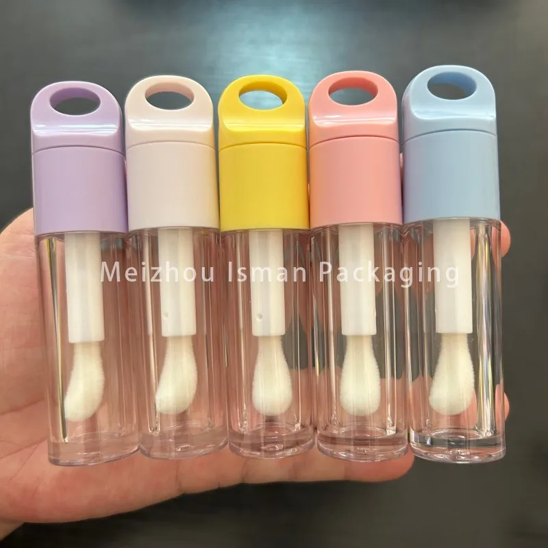 50Pcs Unique 7ml purple pink white blue yellow big brush lip gloss bottle lip oil container packaging cosmetic tubes with hook