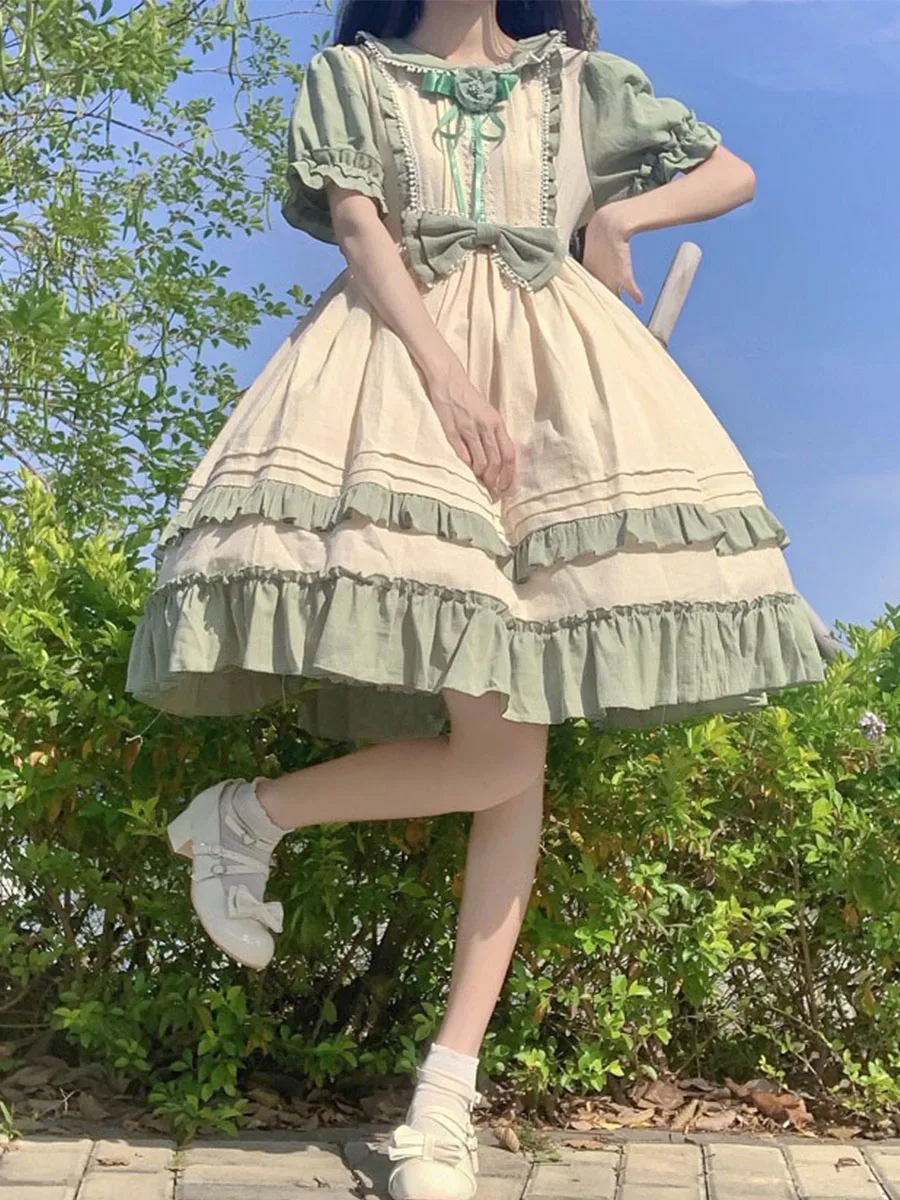 

Плюс размер Lolita Summer ort Sve Dr для похудения Fairy Princ Sle Повседневная смесь хлопка с высокой талией Midi Dr для женщин больших размеров 2025