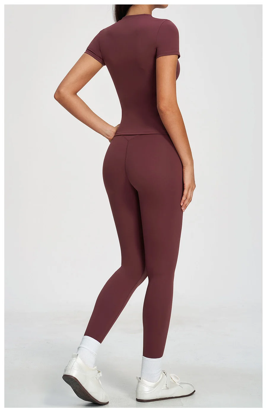 Yoga-Set 2-teilig Sportbekleidung Fitnesskleidung Yoga-Anzüge Damen Fitness-Set Trainingsanzüge Sport Langarm Crop Top Gym High Waist Leggings – Detail 17