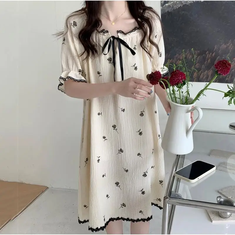 Mittellanges Nachthemd im Prinzessinnen-Stil für Damen, Sommer-Pyjama mit lockerer Spitze für Damen, Heimkleidung, Nachtwäsche, Sexi-Roben, Nachtwäsche