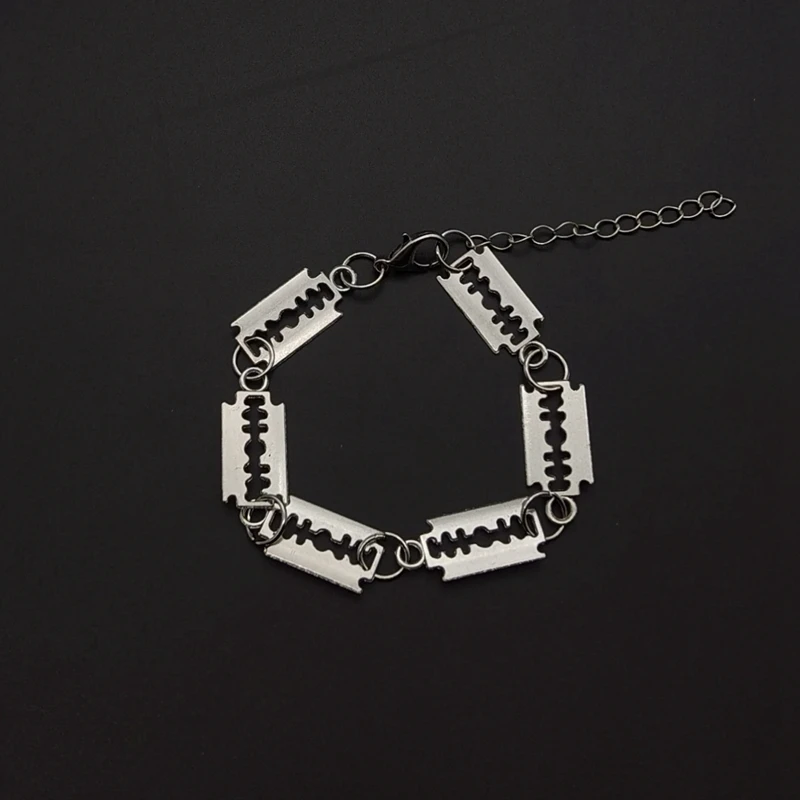 Stainless Steel Blade Razor Bracelet Gothic Punk Men Jewelry Sliver Color Metal Pendant Necklace Hiphop Unique Festival Gift
