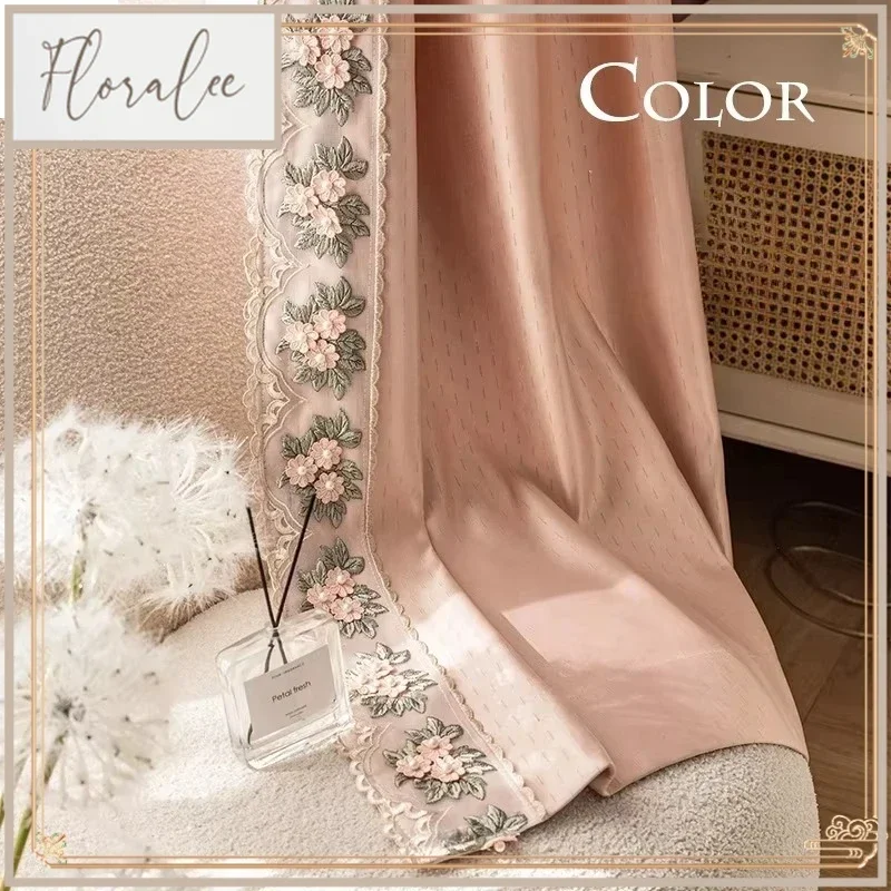 French Three-dimensional Embroidered Pink Curtains For Living Room Bedroom Dining Blackout Elegant Girls European Tulle Child