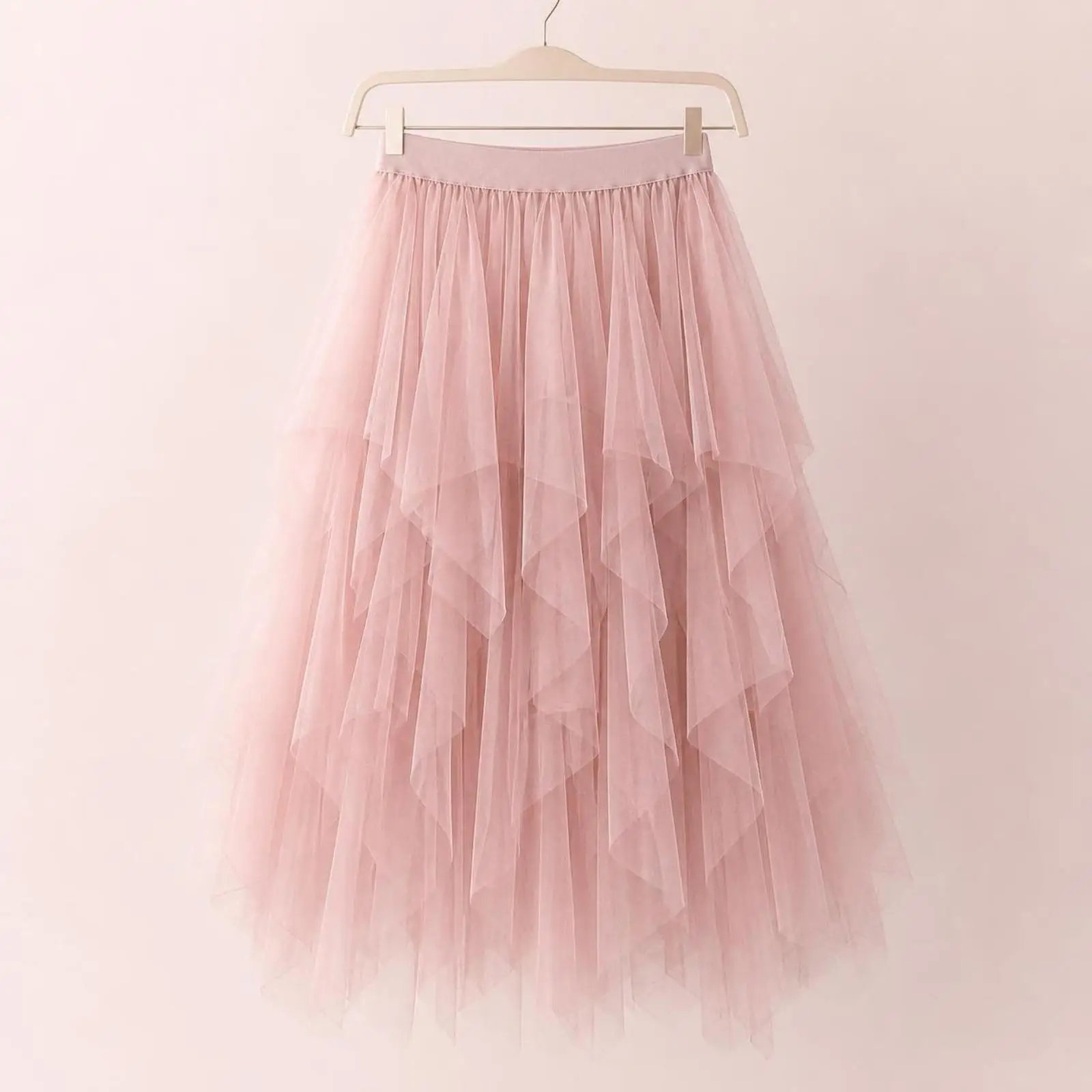 Boho Women Layered Mesh Skirt Tulle Midi Asymmetric Hem Draping Silhouette Lightweight Casual Chiffon Style for Holiday Wear