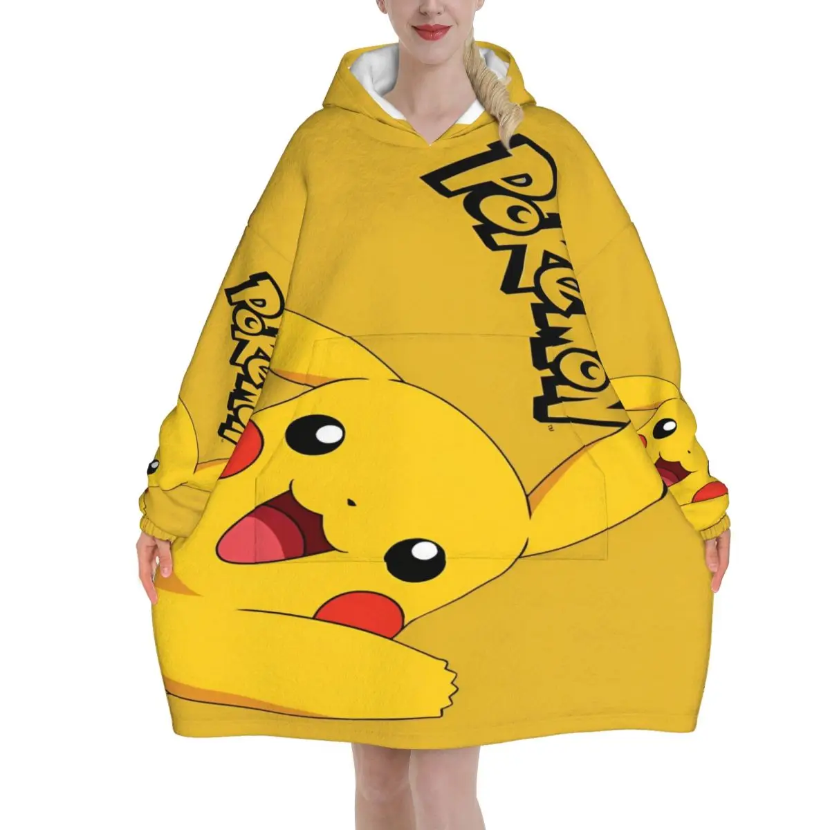 

Одеяло с изображением Покемона Пикачу, толстовка, носимое одеяло, большое с карманом, теплый спальный мешок, мягкий уютный комбинезон