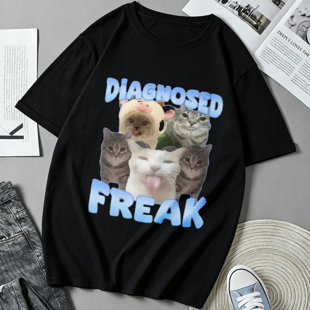 Funny Multi Cat Meme Collage Graphic Print Cotton T‑Shirt Casual Loose Streetwear Quirky Humorous Pet Aesthetic Crew Neck Tees
