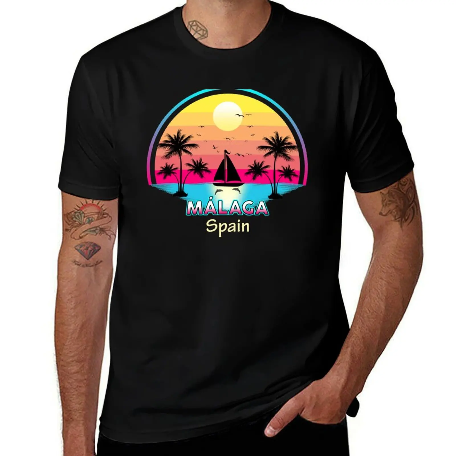 

Malaga Spain Andalusia Mediterranean Marbella Summer Vacations T-Shirt Basic Solid Color Short Sleeve T-Shirt