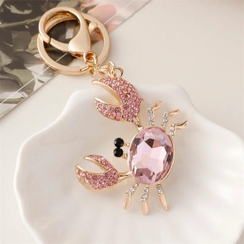Cute Crab Charms Keychain for Women Men Gifts Jewelry Rhinestone Bag Decor Cartoon Animal Key Chain