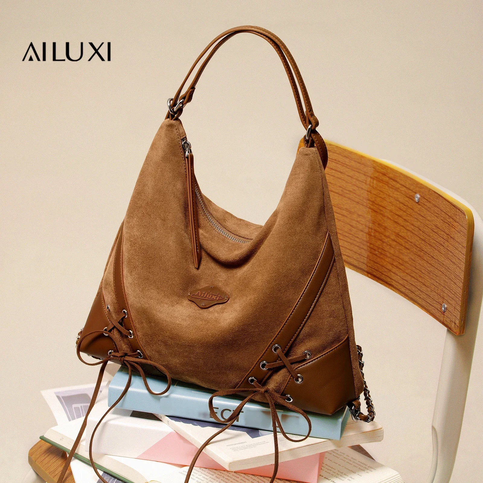 AILUXI Vintage Suede Tote Bag Large Capacity Original Designer Maillard Backpack Multifunctional Fashion Handbag Christmas Gift