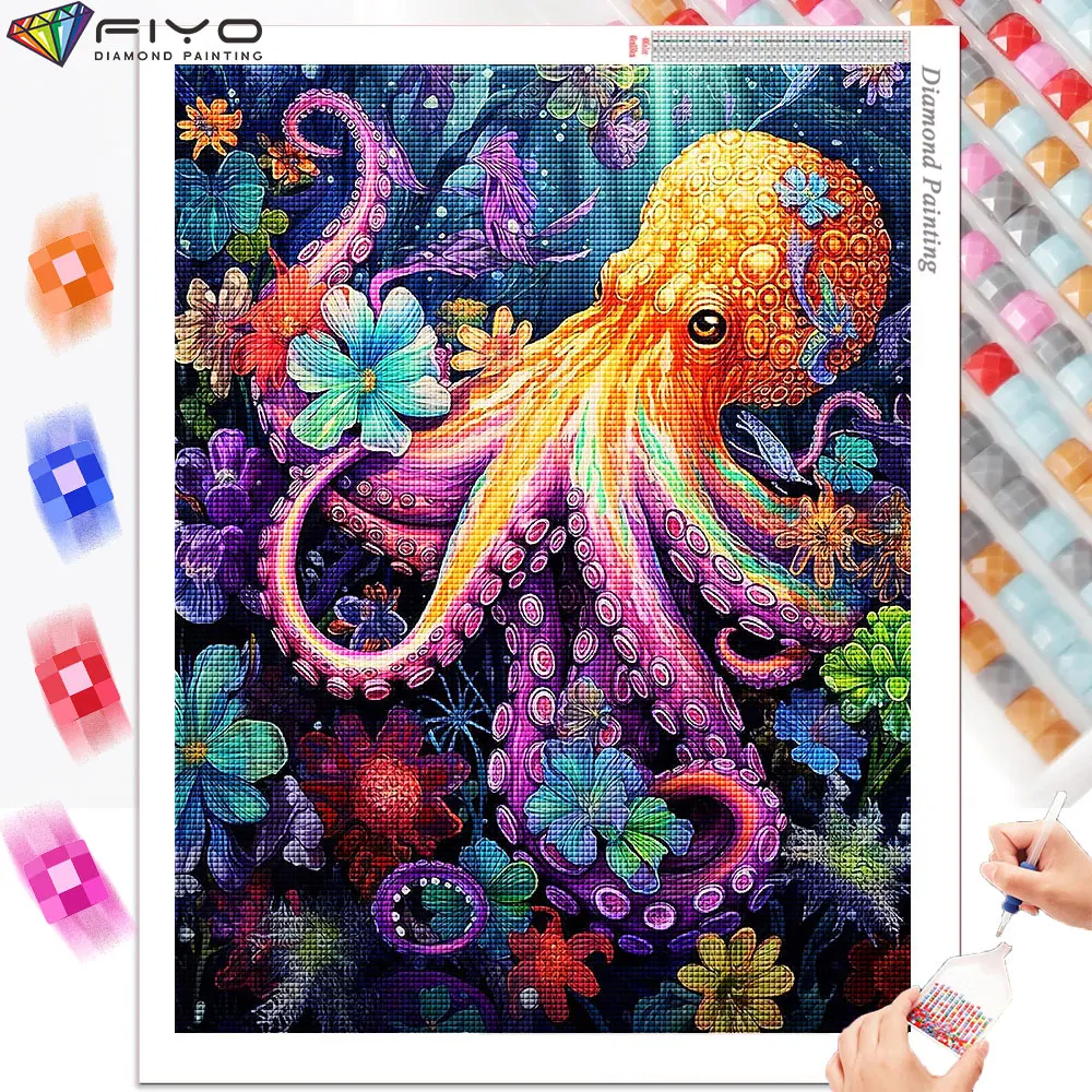 Animal 5D Diamond Painting Flower Octopus Full DIY Diamond Mosaic Rhinestone Embroidery Cross Stitch Kit Handmade Art Home Decor