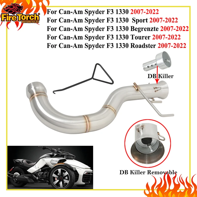 For Can-Am Spyder F3 1330 Sport Begrenzte Tourer Roadster 2007 - 2022 Motorcycle Exhaust Escape Systems Mid Link Pipe DB Killer